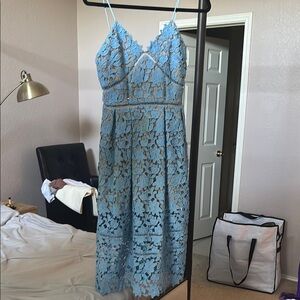 Self-Portrait Blue Spaghetti Strap Midi Sundress